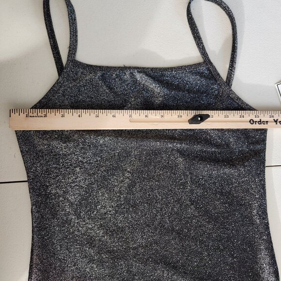 5 B Style Dress Womens Silver Black Glitter Spaghetti Strap Mini Large Juniors - Picture 4 of 5